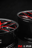 Corvette forged wheels black and red with a piano black barrel and gloss red spoke face