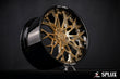 2023 corvette wheels on a C8 Stingray with SD-08 2-piece forged wheels, piano black barrel and polished frozen gold spokes