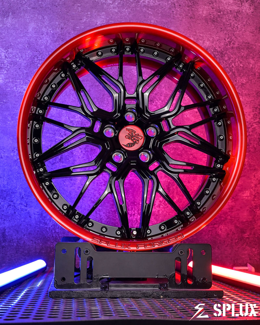 dodge challenger custom wheels close-up of deep dish forged 2-piece barrel