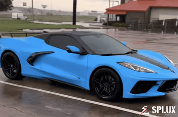 Corvette C8 Stingray convertible in brushed blue with Splux SC-03M 5 split spoke deep concave rims.