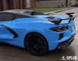 Brushed blue inner barrel wheels on Corvette C8 Stingray convertible featuring deep concave 5 split spoke rims.