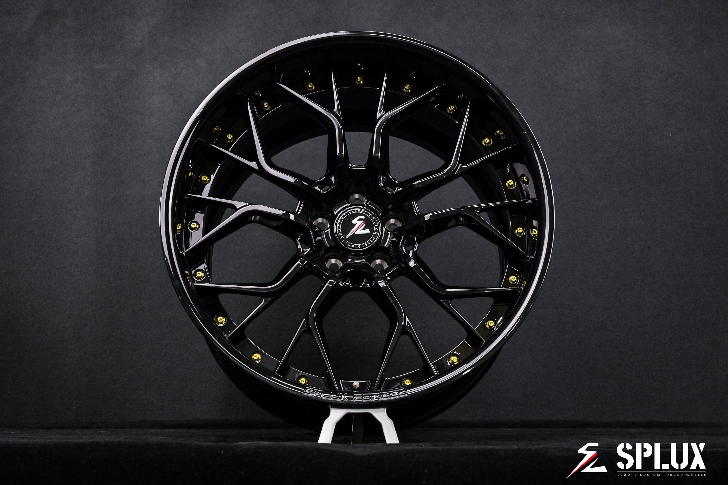 SD-16 C8 Corvette Z06 wheels rear angle stance shot emphasizing widebody presence