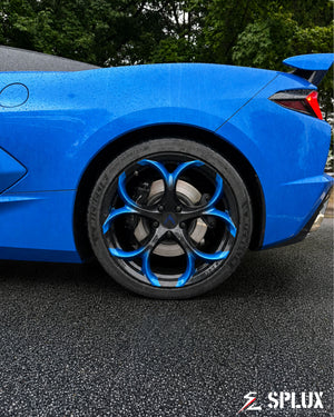 2025 Corvette C8 Z51 3LT with corvette 20 inch rims, SC-07M forged wheels in piano black and blue finish