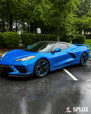 SC-07M forged monoblock wheel with blue and black finish on the Corvette C8