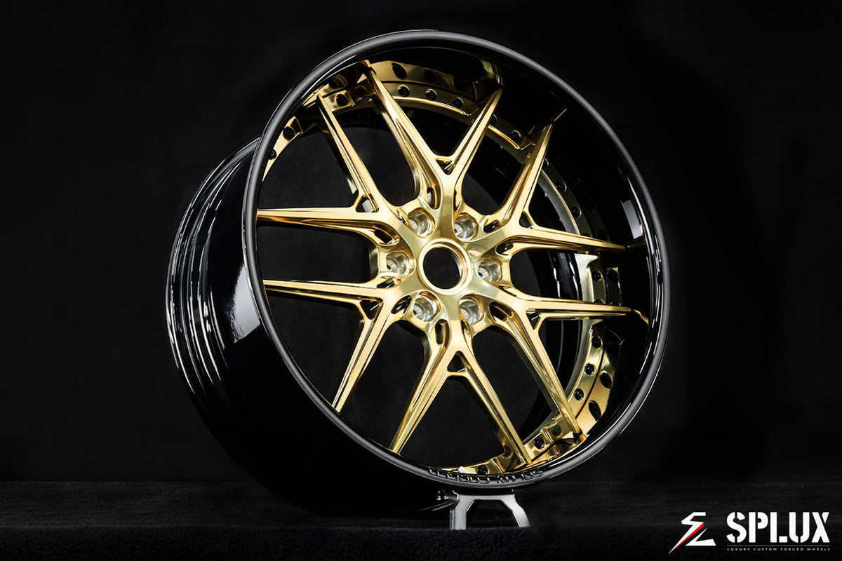 Custom wheels for a Ford F-150 in a polished frozen gold finish