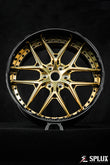 Polished frozen gold spokes against a piano black barrel