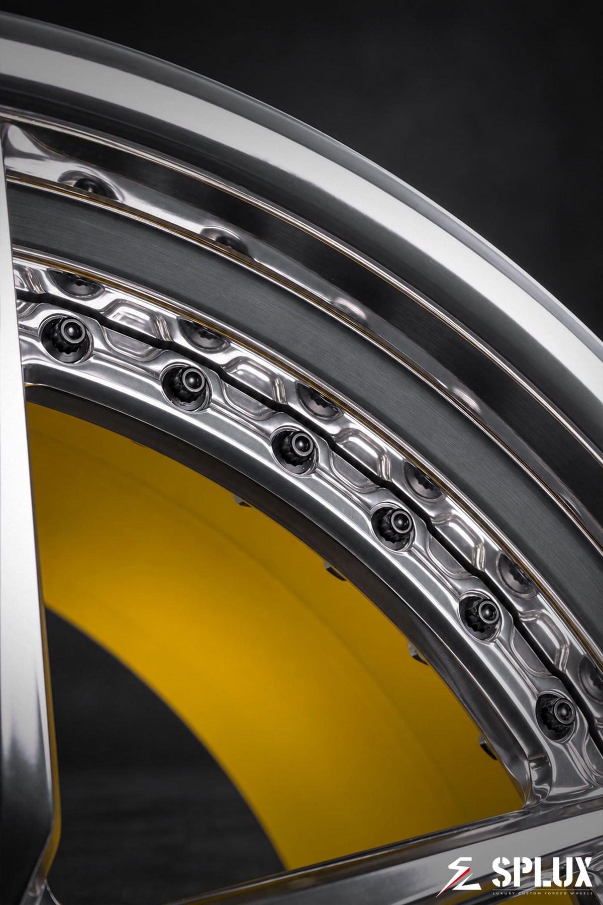 SA-01 2-piece forged wheel with a polished lip and gloss yellow barrel