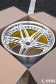 SA-01 forged 2-piece wheel with polished spokes and lip plus a gloss yellow inner barrel