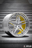 C8 Z06 wheel showing the polished lip and gloss yellow inner barrel on the SA-01 2-piece