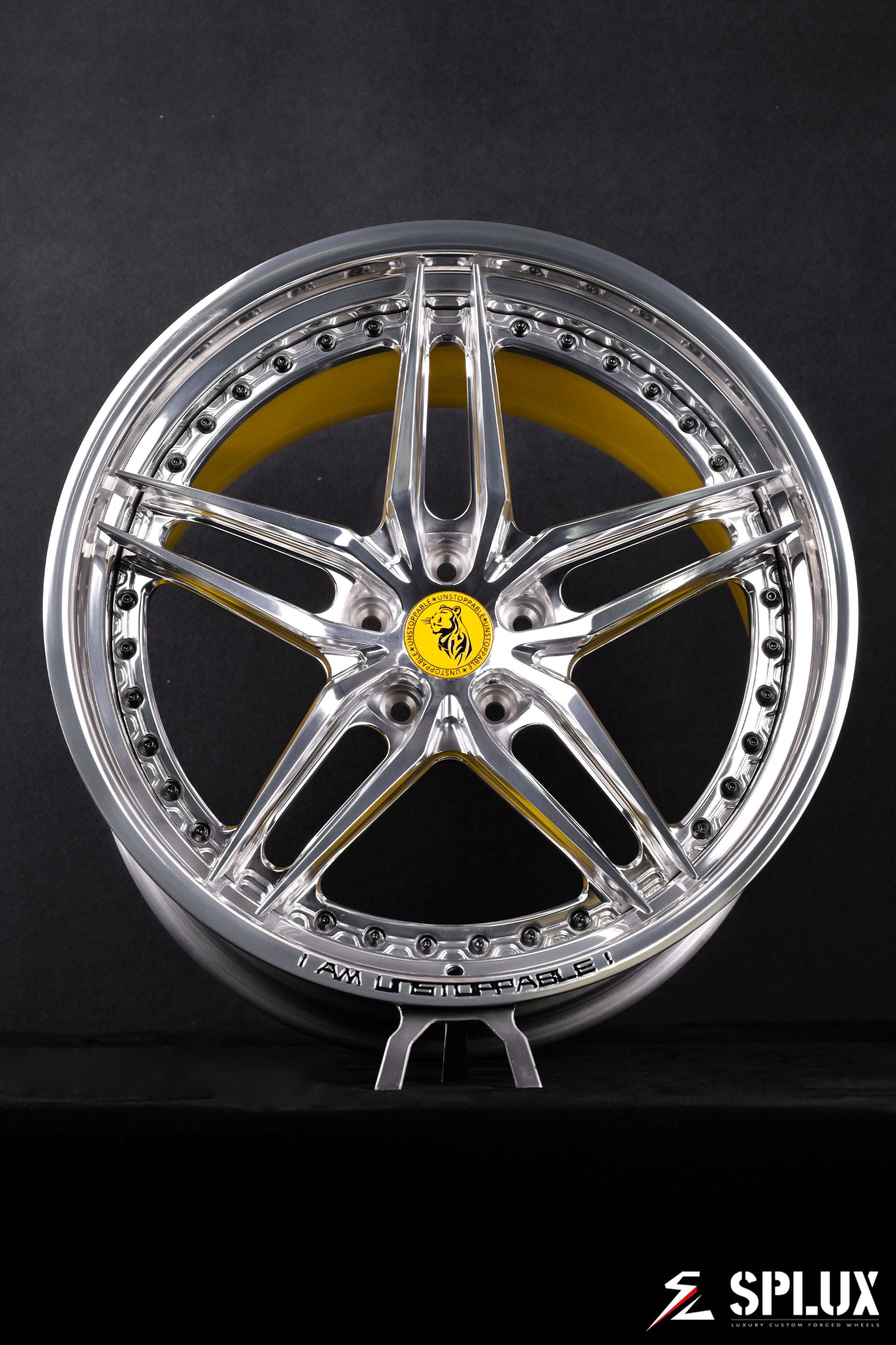 2026 corvette z06 wheels with SA-01 forged 2-piece in polished aluminum and gloss yellow