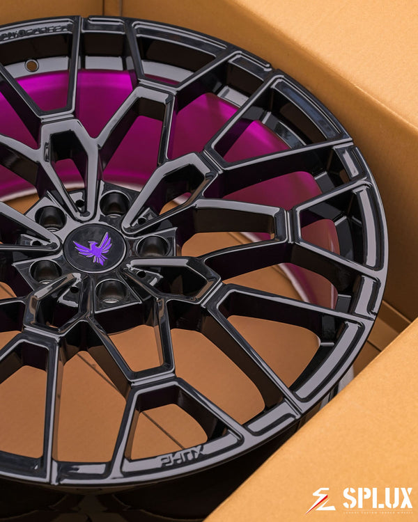 Lucid Gravity custom wheels piano black spoke close-up