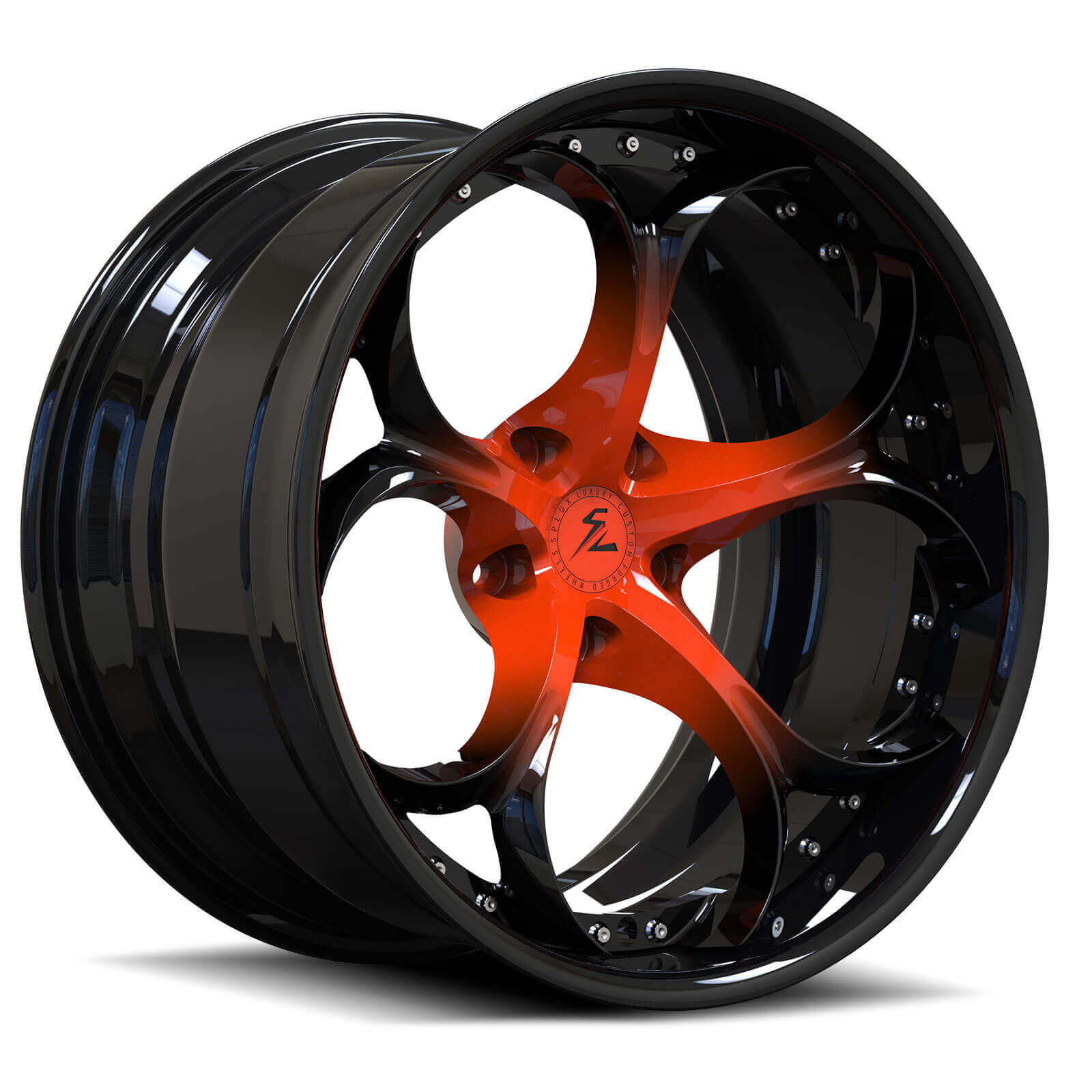 SD-03 gloss black orange forged wheels for 2017 Ford Shelby GT350 - deep dish lip