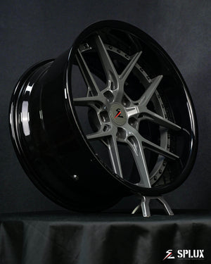 Splux SD-02 custom forged 2-piece 19-inch deep dish black rims for 1967 Chevy Camaro in Dodge Destroyer Grey.
