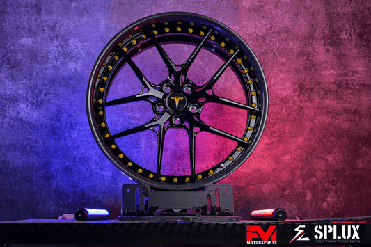 tesla model s wheels side profile showing 22 inch staggered fitment
