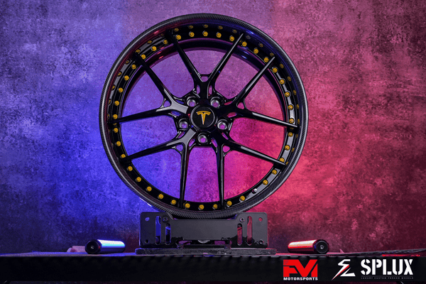 tesla model s wheels side profile showing 22 inch staggered fitment