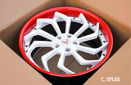 Custom Corvette C8 wheels in red 20 inch fitment