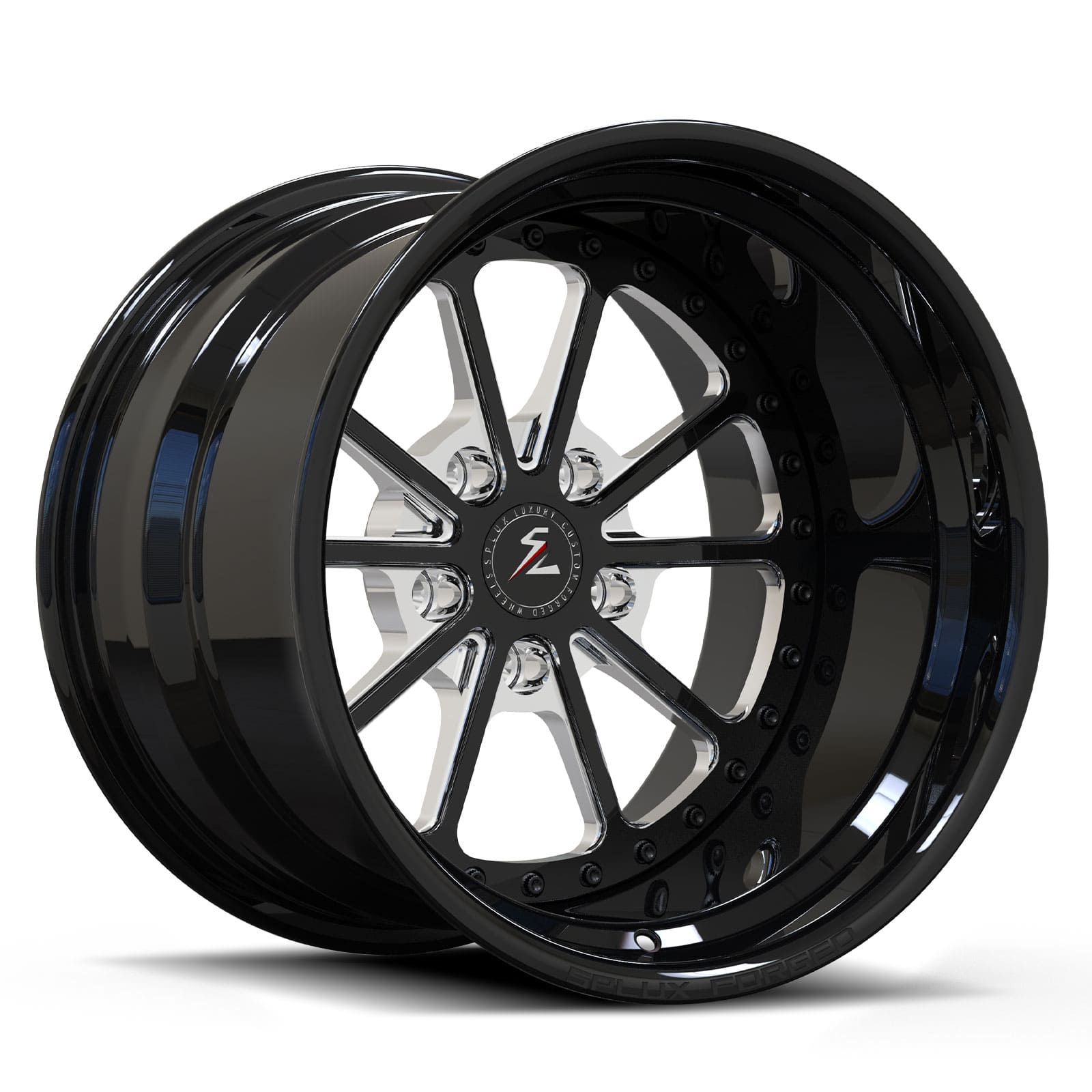 Splux SD-20 custom 2-piece deep dish wheels piano black finish Holden Torana setup