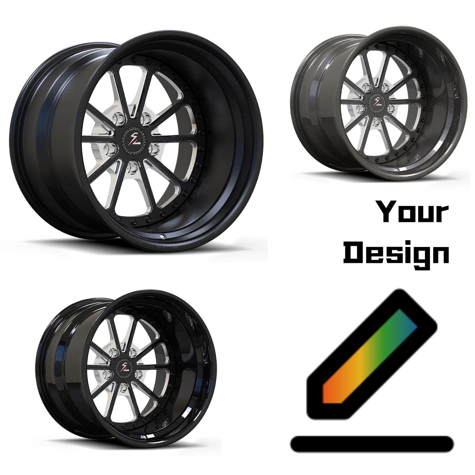 Splux SD-20 2-piece deep dish wheels piano black finish Holden Torana aggressive stance