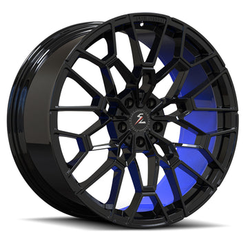 Lucid custom forged wheels SF-10 5-lug monoblock rims in black and blue finish