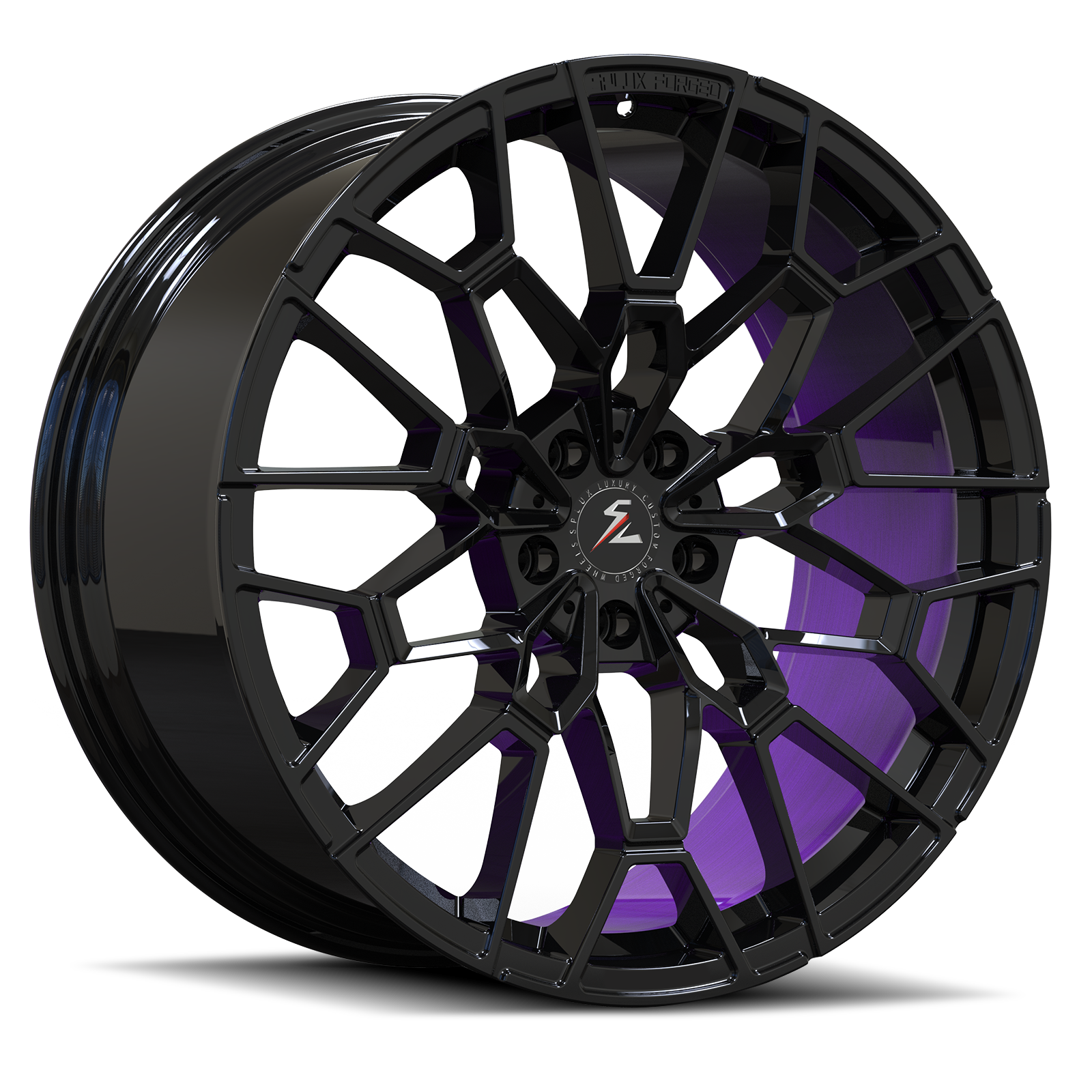 Lucid forged wheels SF-10 monoblock design in black and purple finish