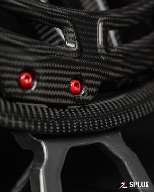 2000 corvette carbon fiber wheels details with red screws. fully forged 2-piece y-spoke design. 