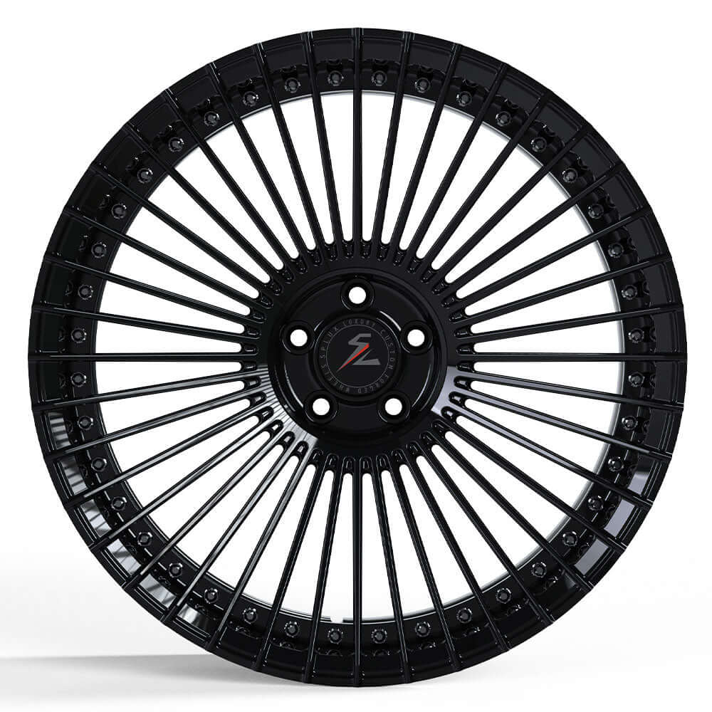 22" black rims for 2025 Escalade, custom forged 2-piece, deep concave wheels, aftermarket Cadillac wheels in 6x5.5 bolt pattern.