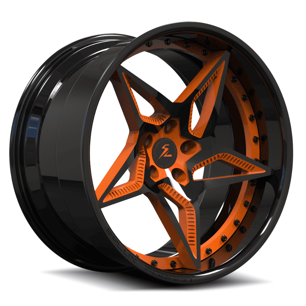 SD-25 orange forged wheels for 1972 Oldsmobile Cutlass - deep dish 5-spoke aftermarket rims