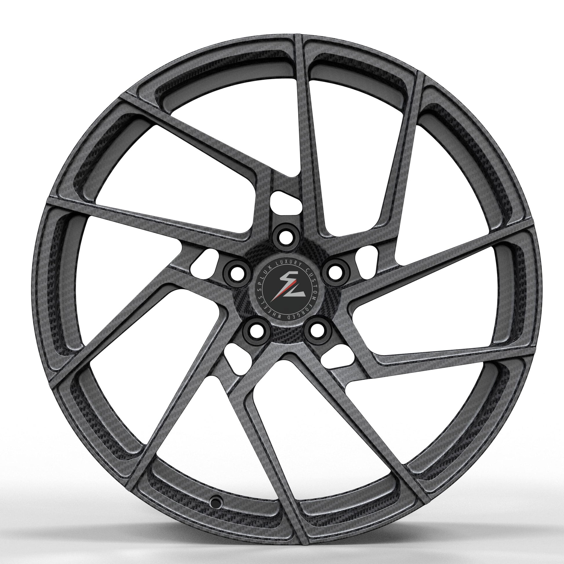 Splux SA-03M carbon fiber directional wheels close-up, forged 1-piece concave detailing