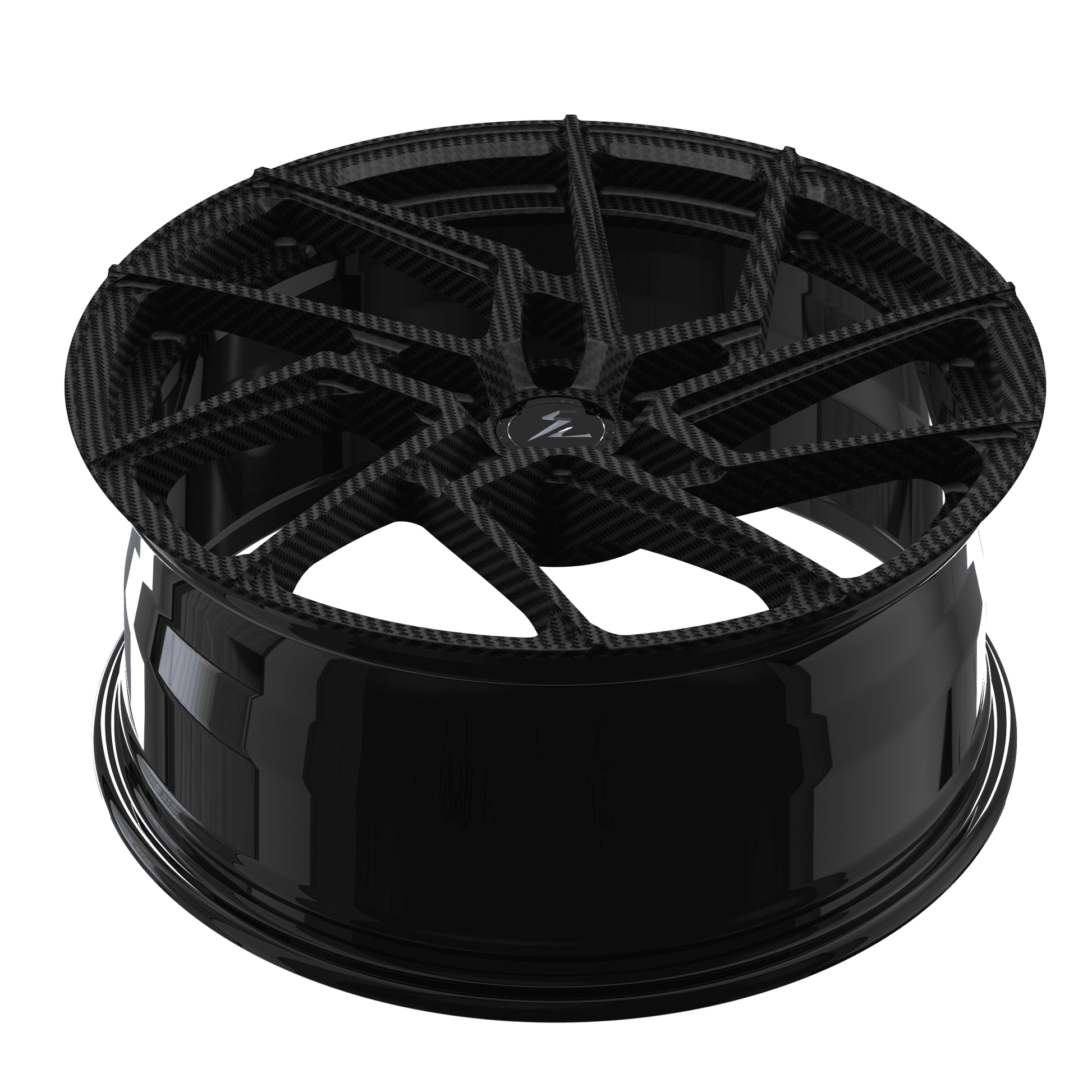Splux SA-03M carbon fiber monoblock wheels front view, bold directional design and custom finish