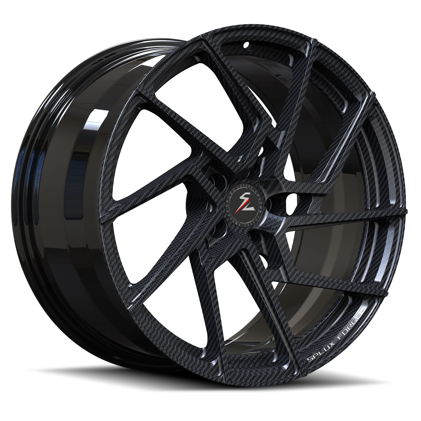 Splux SA-03M carbon fiber directional monoblock wheels, aggressive custom forged design for Lamborghini