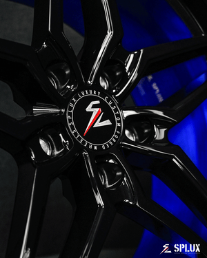 Upgrade your Corvette with Splux SC-03M concave wheels. Featuring 5-spoke design, brushed blue finish, and sleek black accents for style.