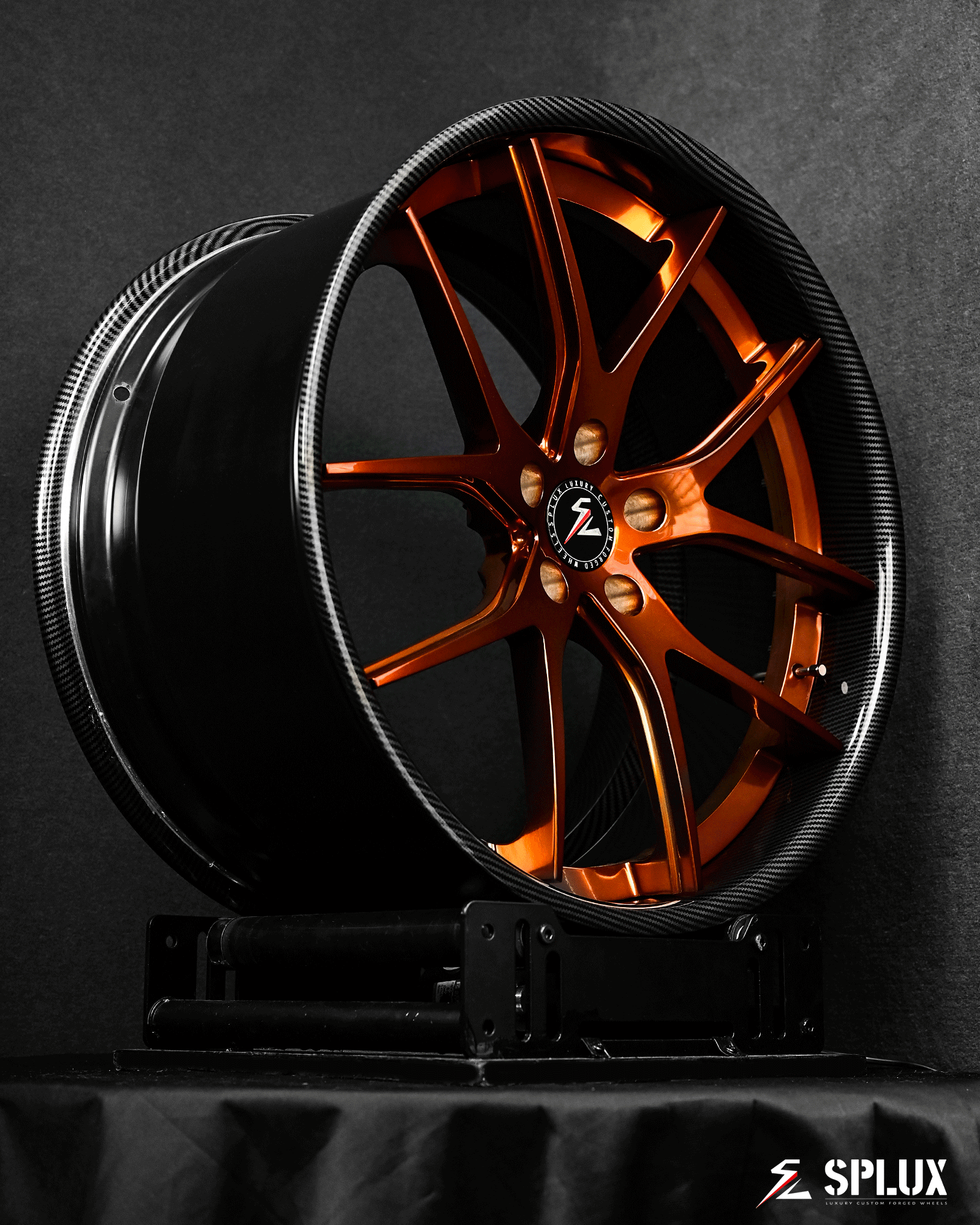 Shop Splux SC-04 wheels for sale, featuring carbon fiber accents and a polished bronze finish, perfect for C7 Corvette upgrades.