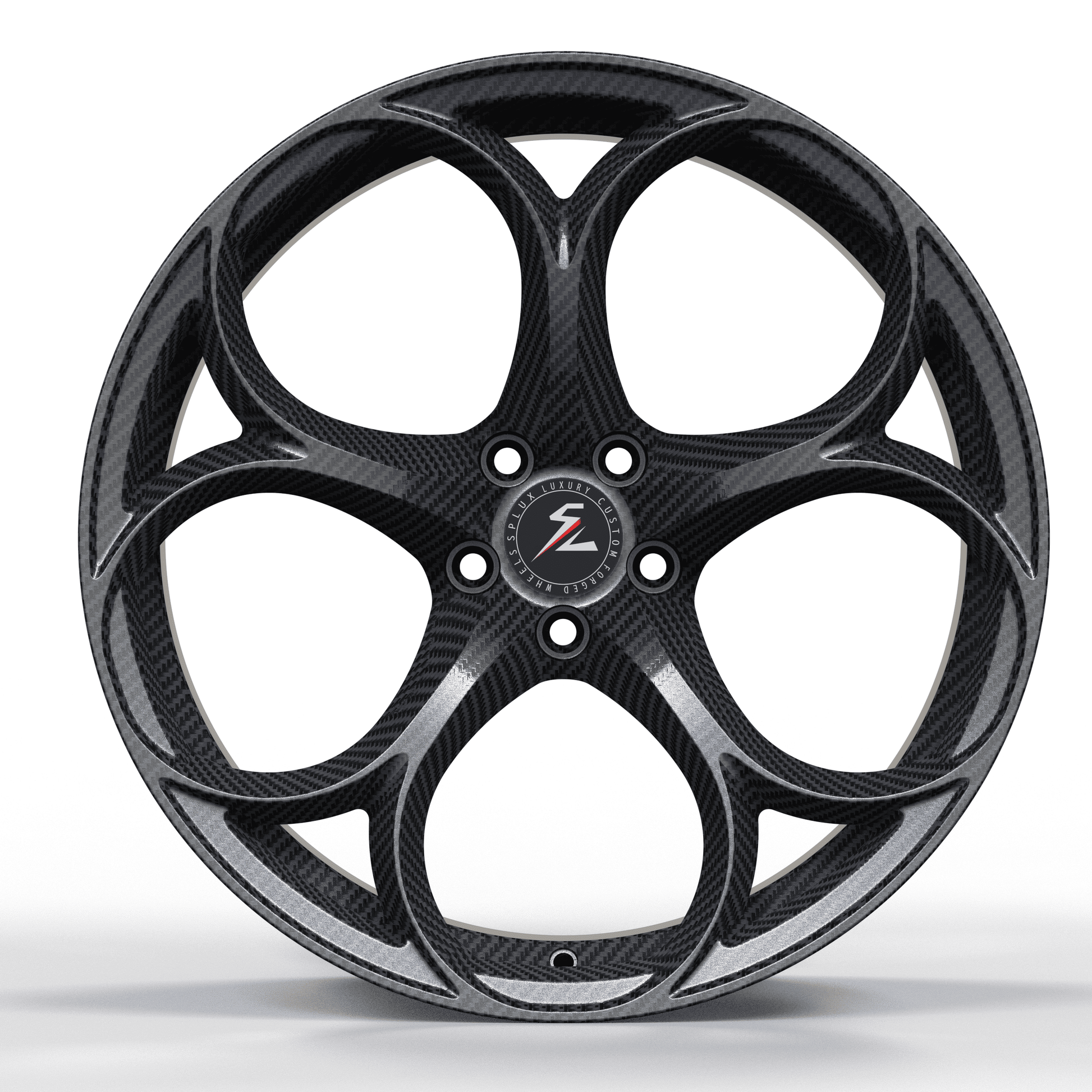 Splux SC-07M carbon fiber 5 spoke wheels detail, concave 1-piece forged precision finish