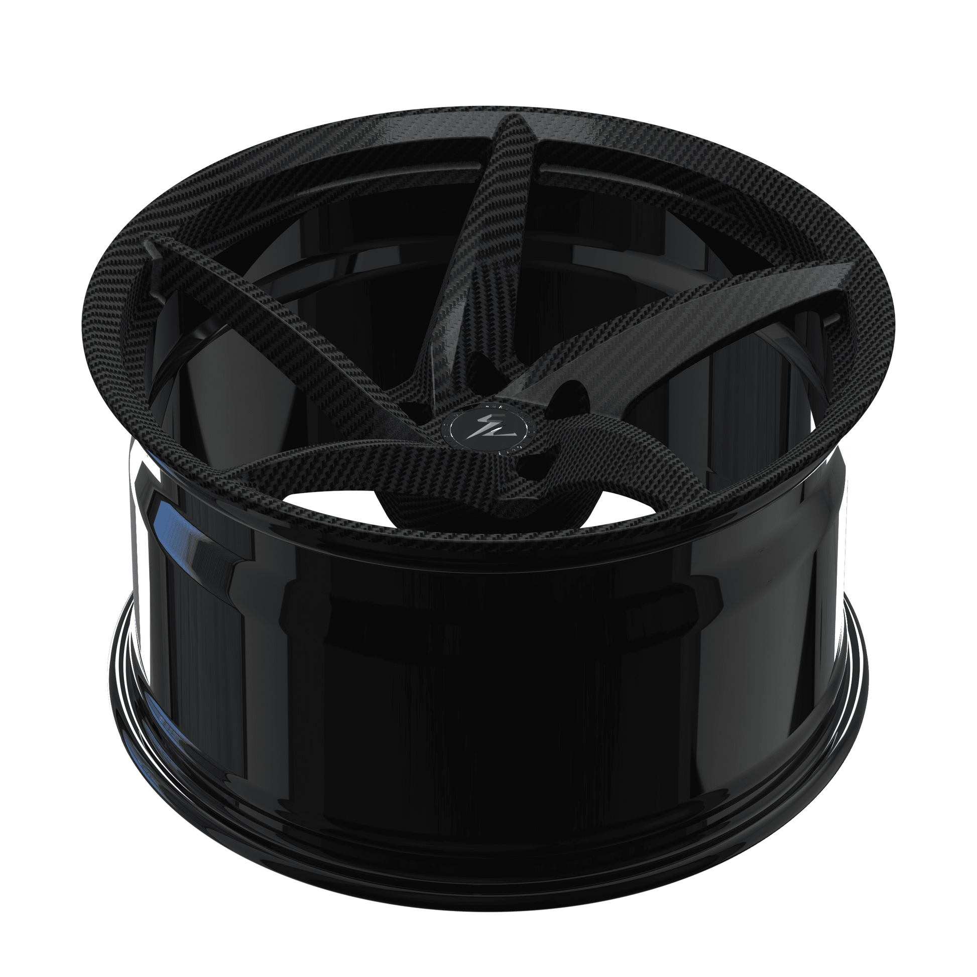 Splux SC-09M carbon fiber monoblock wheels front view, aggressive stance 5 spoke design