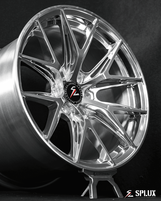 Splux SL-02 forged monoblock rims for 1999 Dodge Viper, 6-lug, lightweight, polished Y-spoke aftermarket wheels.