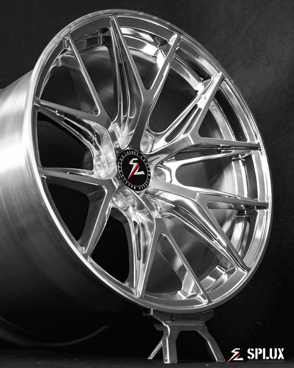 Splux SL-02 forged monoblock rims for 1999 Dodge Viper, 6-lug, lightweight, polished Y-spoke aftermarket wheels.