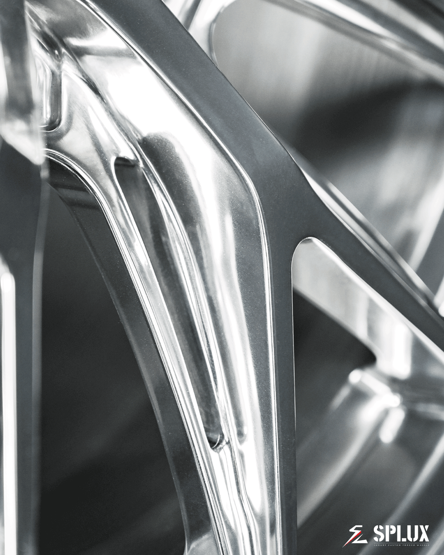 Splux SL-02 custom forged monoblock wheels for 1999 Dodge Viper, 6-lug, lightweight, polished Y-spoke aftermarket rims.
