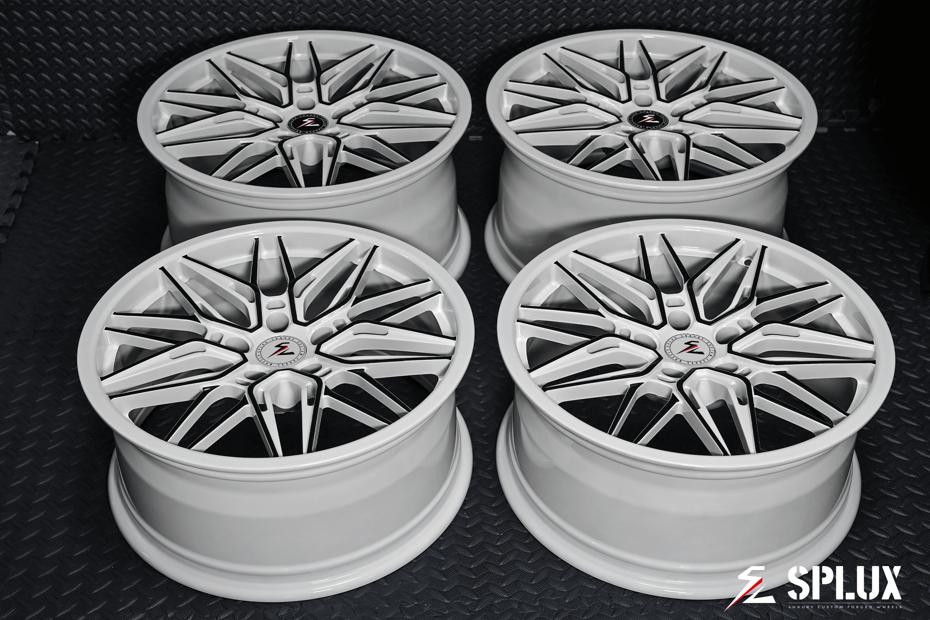 Splux SA-02 aggressive 19inch and 20inch black and white OEM wheels for 2016 Stingray C7 Corvette.